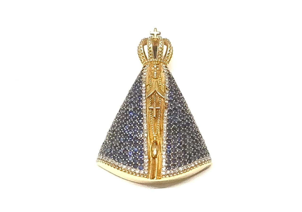 Pingente em Ouro Amarelo 18k com Diamante e Safira