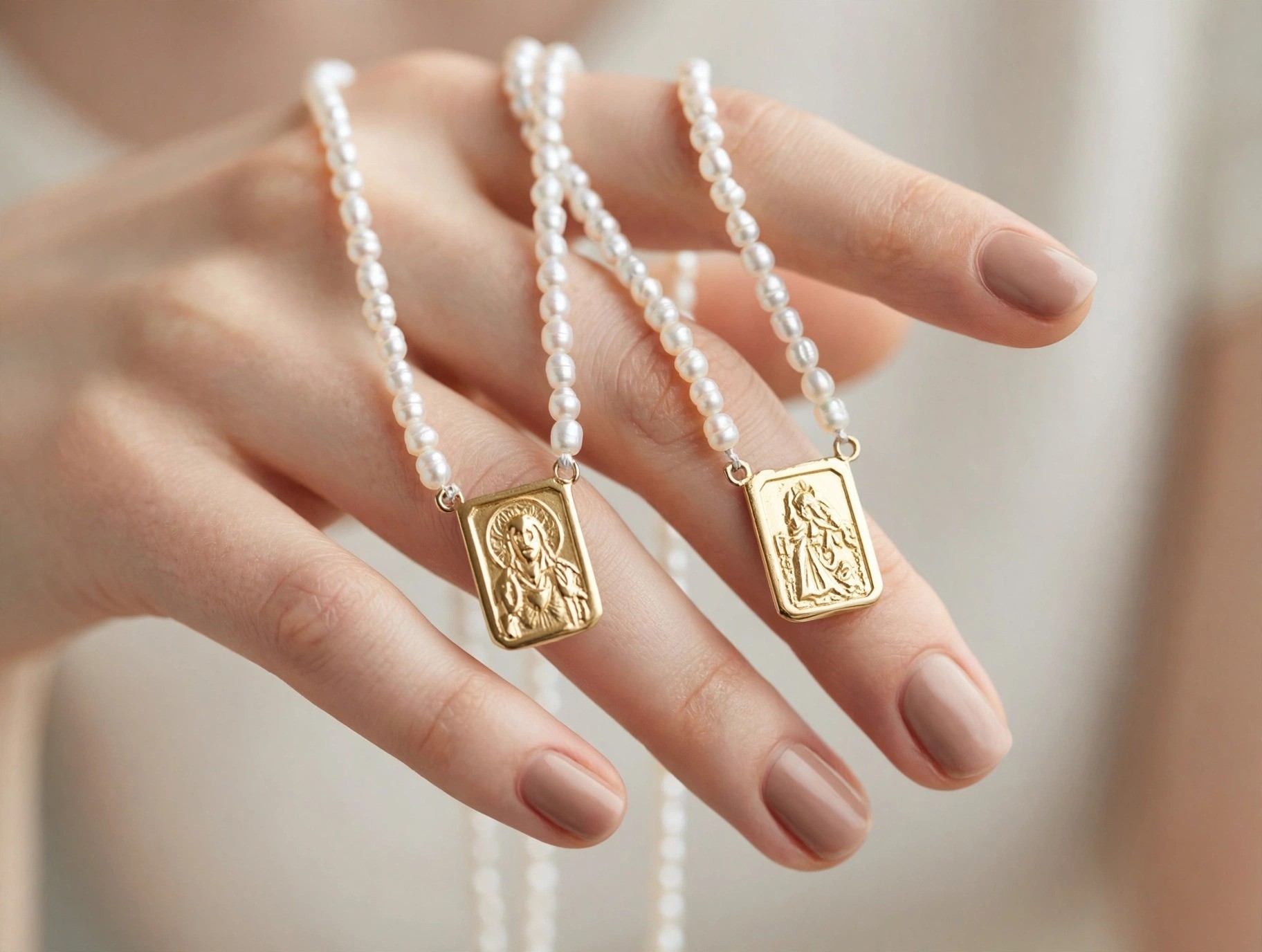 Escapulário em Ouro 18k com Pérola III