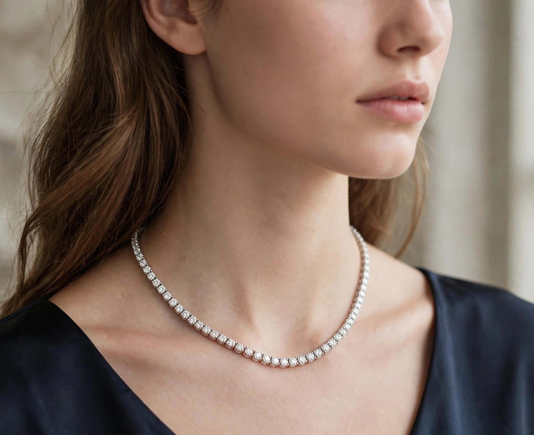 Colar Riviera em Ouro Branco 18k com Diamante