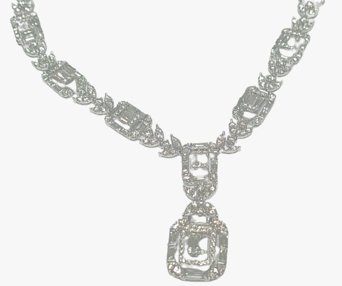 Colar Baguete em Ouro Branco 18k