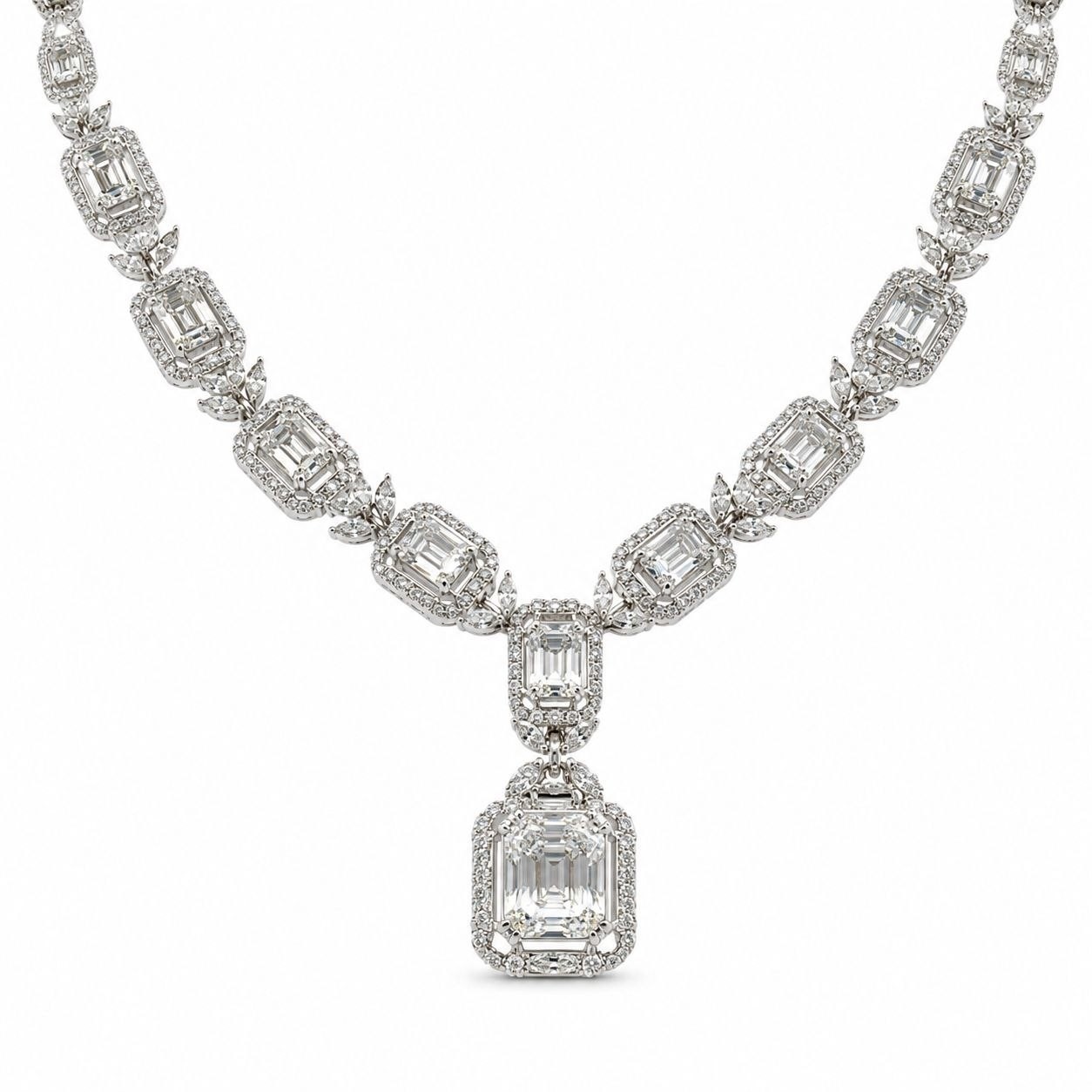 Colar Baguete em Ouro Branco 18k