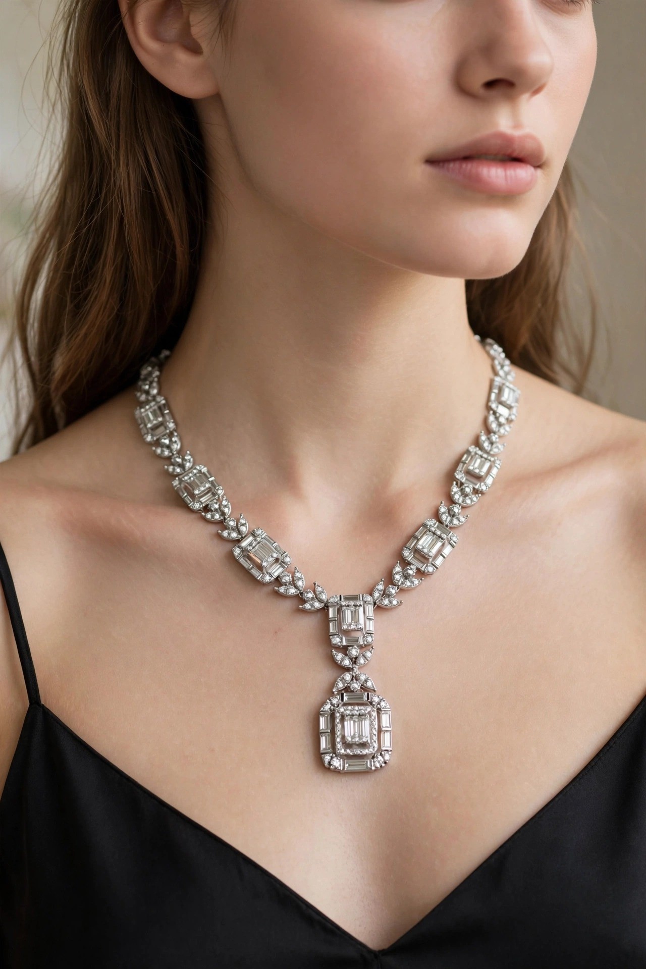 Colar Baguete em Ouro Branco 18k
