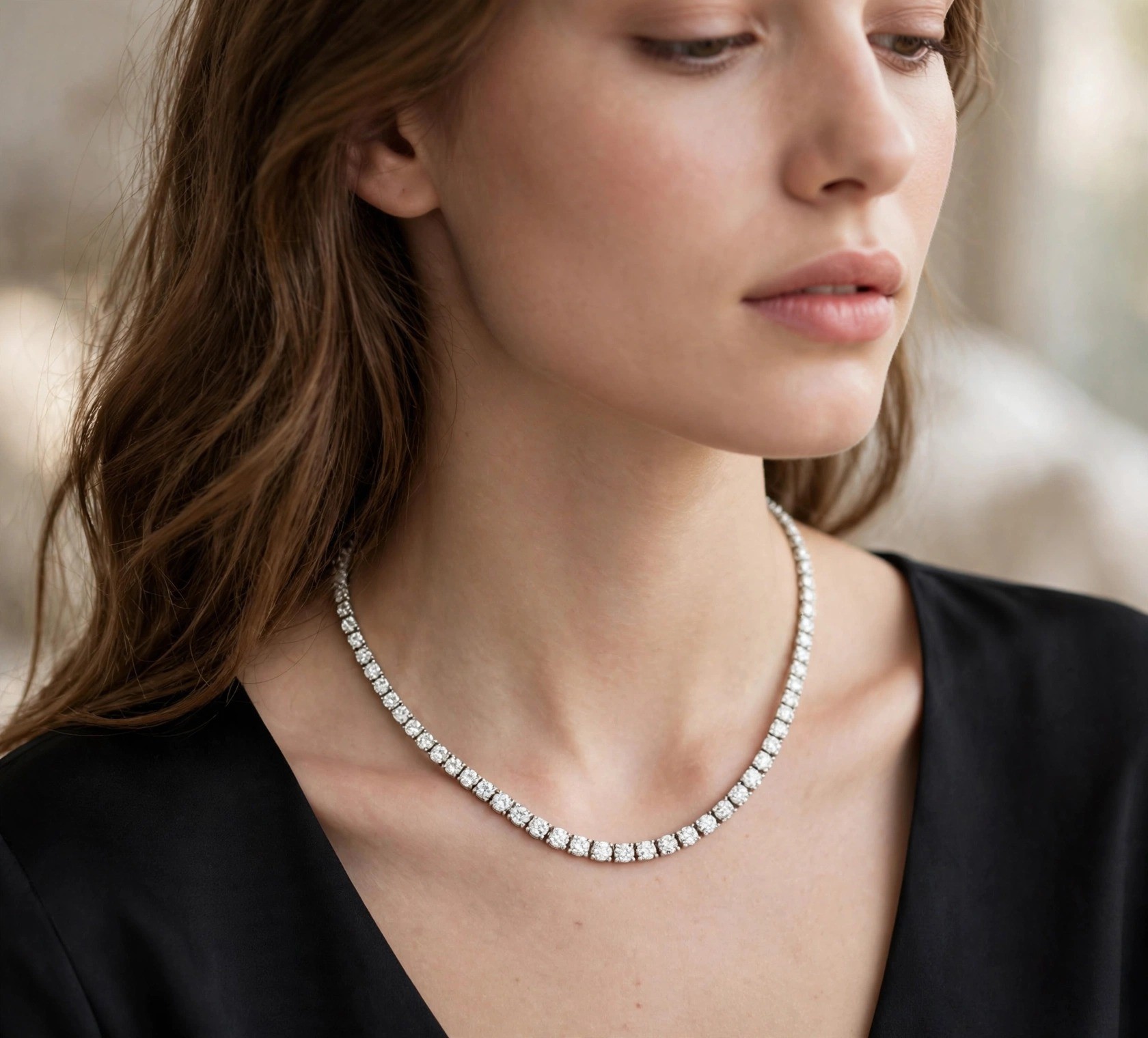 Colar Riviera em Ouro Branco 18k com Diamante