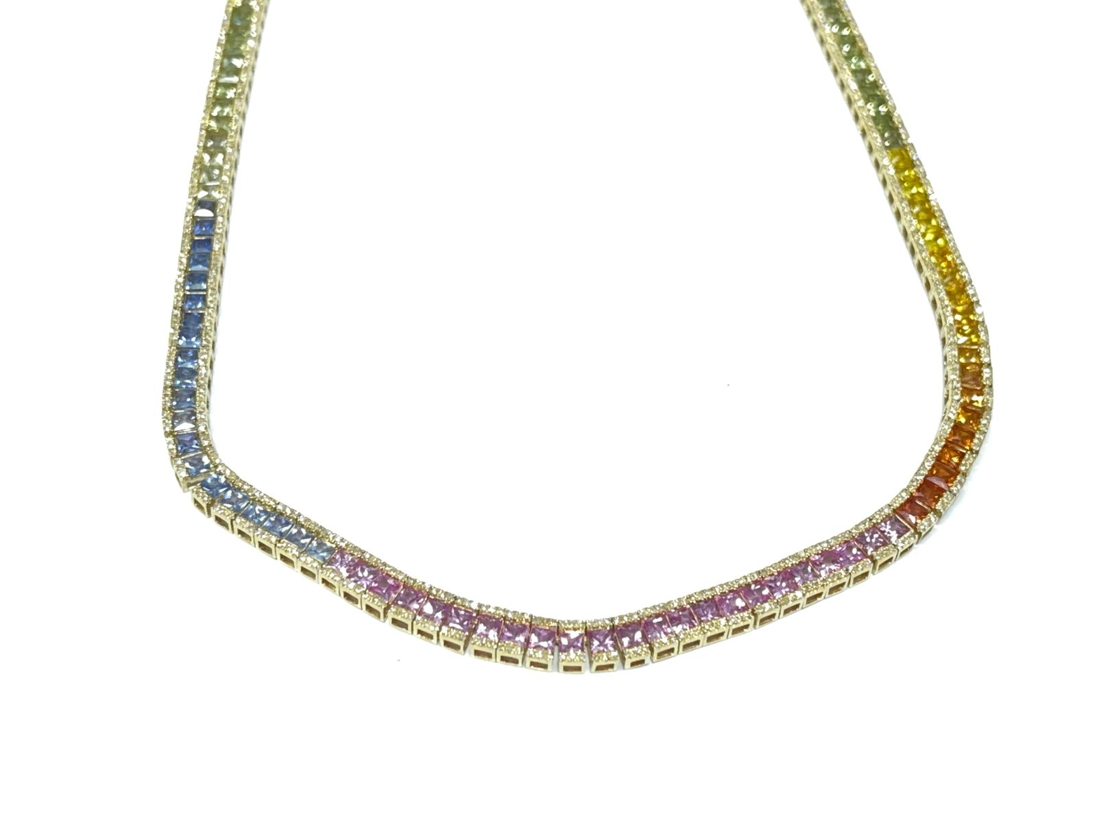 Colar em Ouro Amarelo 18k com Diamante e Safira